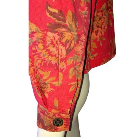Alfred Dunner Red Floral Denim Jacket with Beaded Accents – Size 10P - Picture 5 of 10